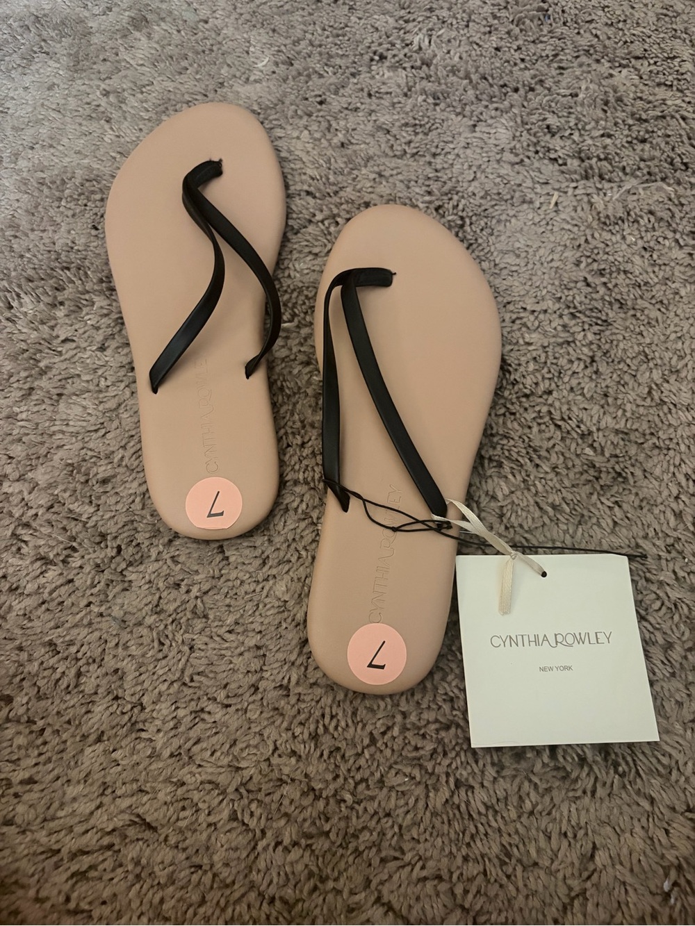 T.J.Maxx Nude and Black Minimalist Flip Flop Sandals